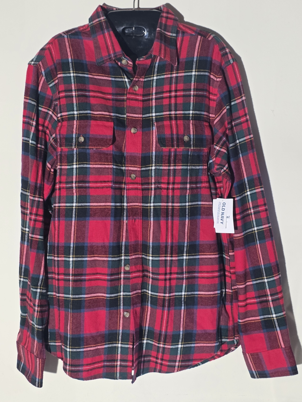 Old Navy Red, Black and Blue Plaid Button-Down Shirt  (Size S)